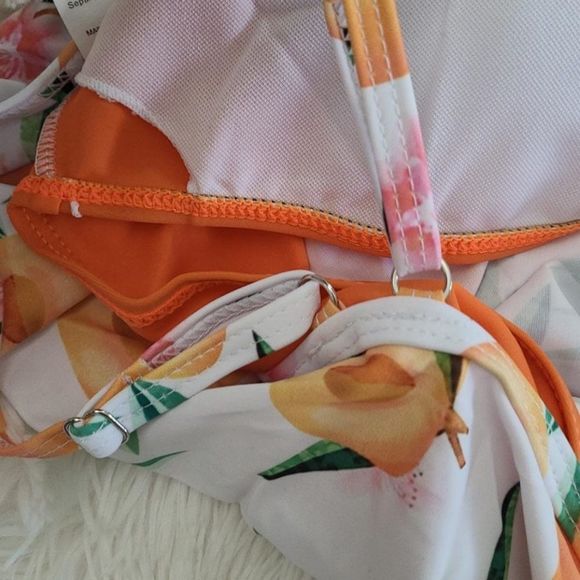 Plus size 2pcs set women biki the very high quality swimming printed ruffle peac - Picture 5 of 8